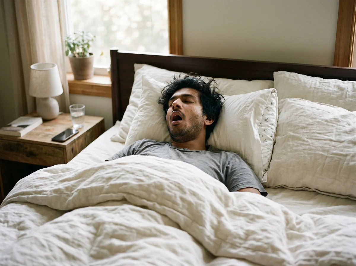 A bedroom at dawn, linen folded back, no one performing for the camera.